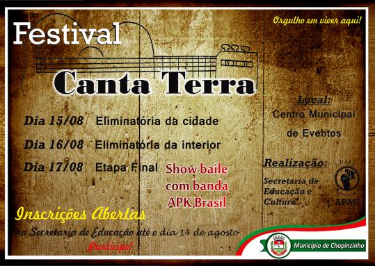 Inscrições para o Canta Terra 2013 foram prorrogadas
