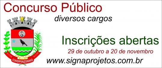 Prefeitura Municipal de Chopinzinho abriu concurso público