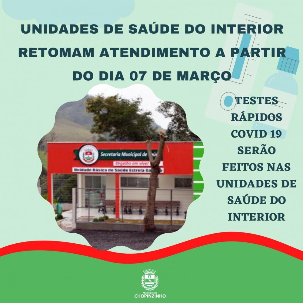 POSTOS DE SAÚDE DO INTERIOR RETOMAM ATENDIMENTOS