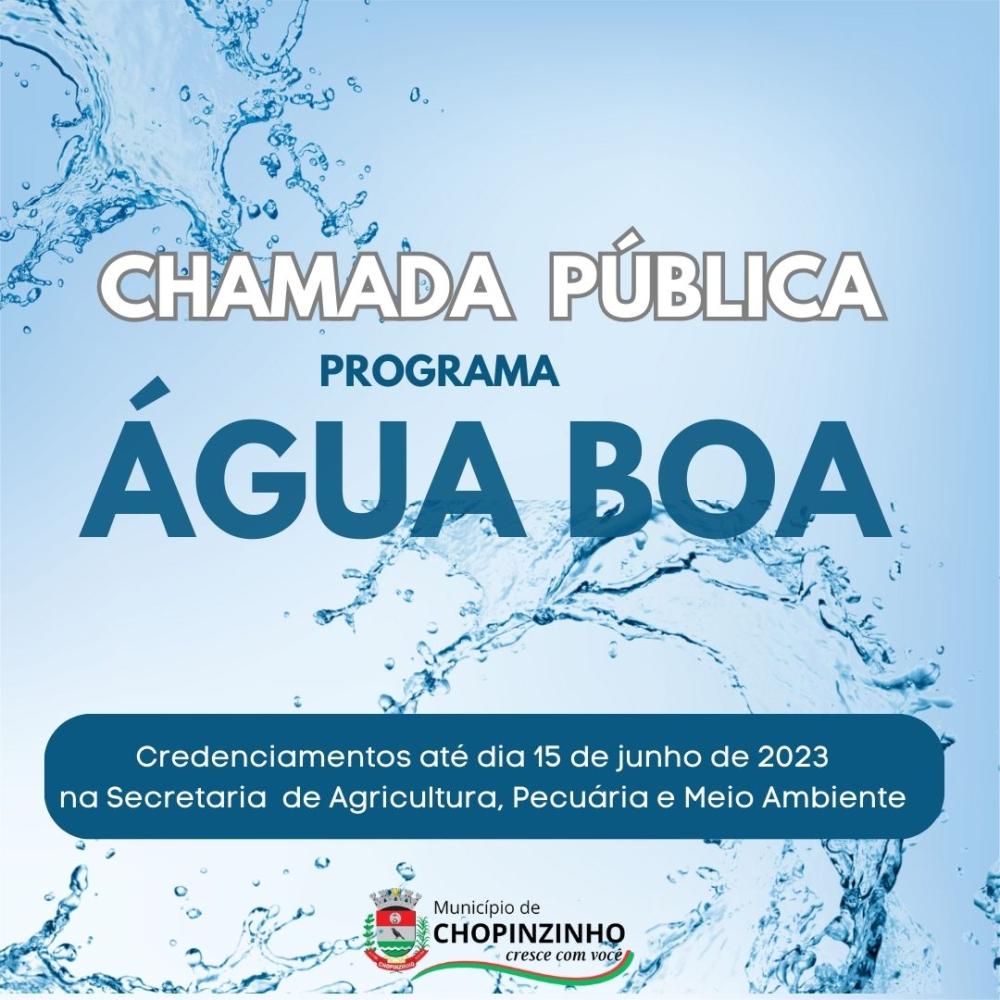 INSCRIÇÕES ABERTAS PARA O PROGRAMA ÁGUA BOA