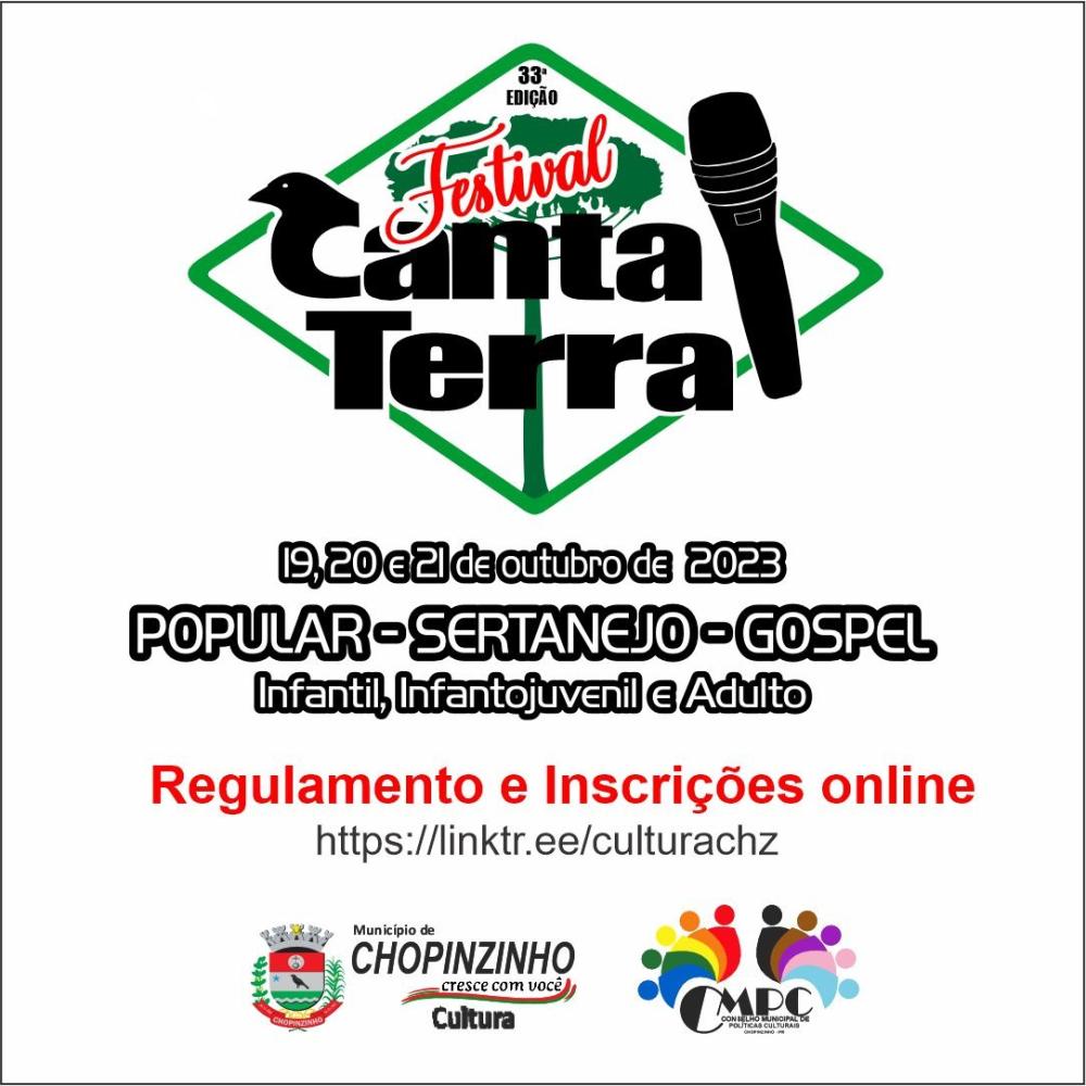 INSCRIÇÕES PARA O FESTIVAL CANTA TERRA ENCERRAM-SE NA PRÓXIMA SEMANA