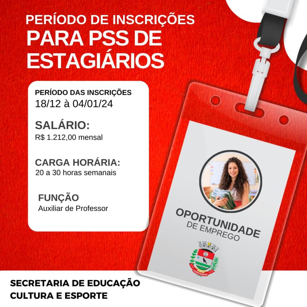 MUNICÍPIO DE CHOPINZINHO ABRE PROCESSO SELETIVO PARA ESTAGIÁRIO