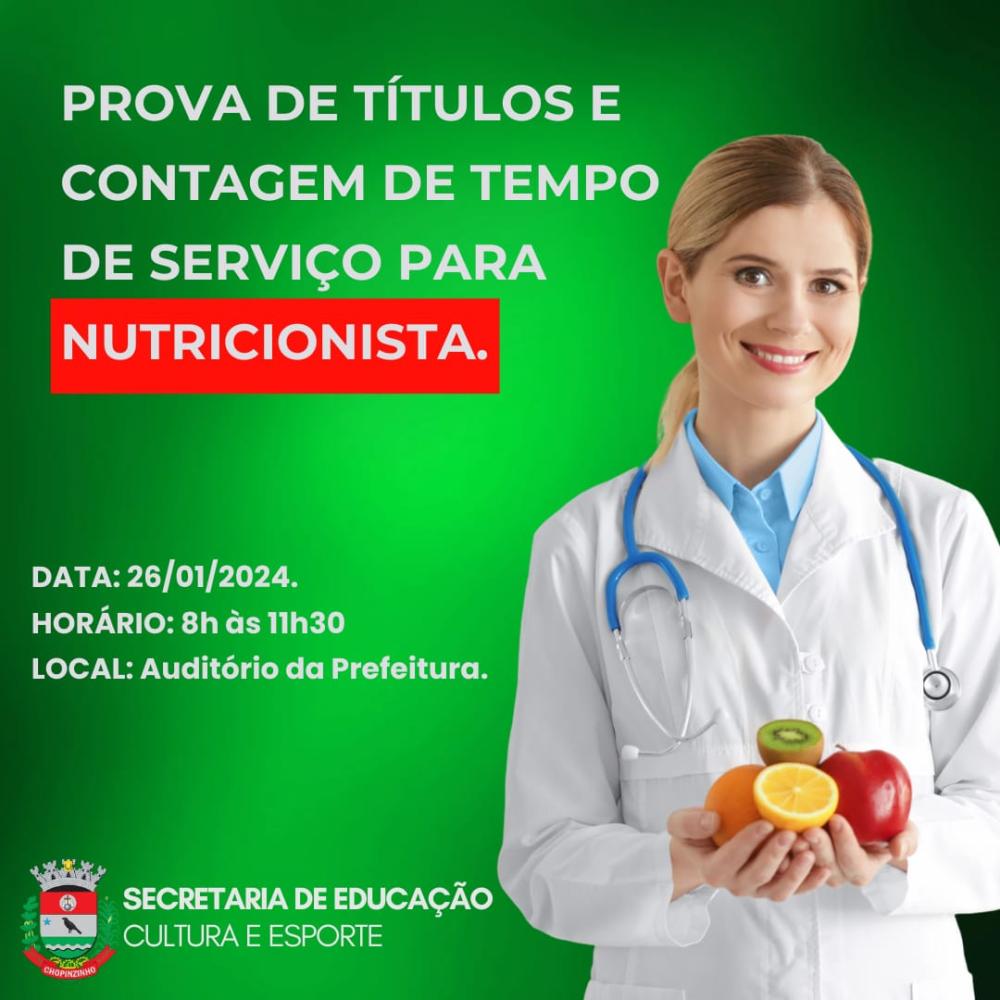 PROVA DE TÍTULOS PARA A VAGA DE NUTRICIONISTA ACONTECE NESTA SEXTA-FEIRA