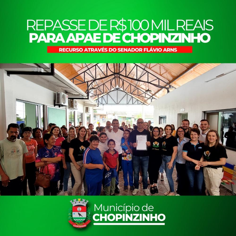 ADMINISTRAÇÃO MUNICIPAL REPASSA R$ 100 MIL REAIS PARA A APAE.